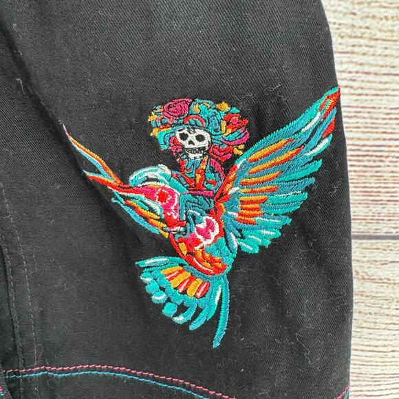 Ay Guey Tropical Embroidered Hooded Jacket Womens Small Black Floral Skull - Picture 7 of 12